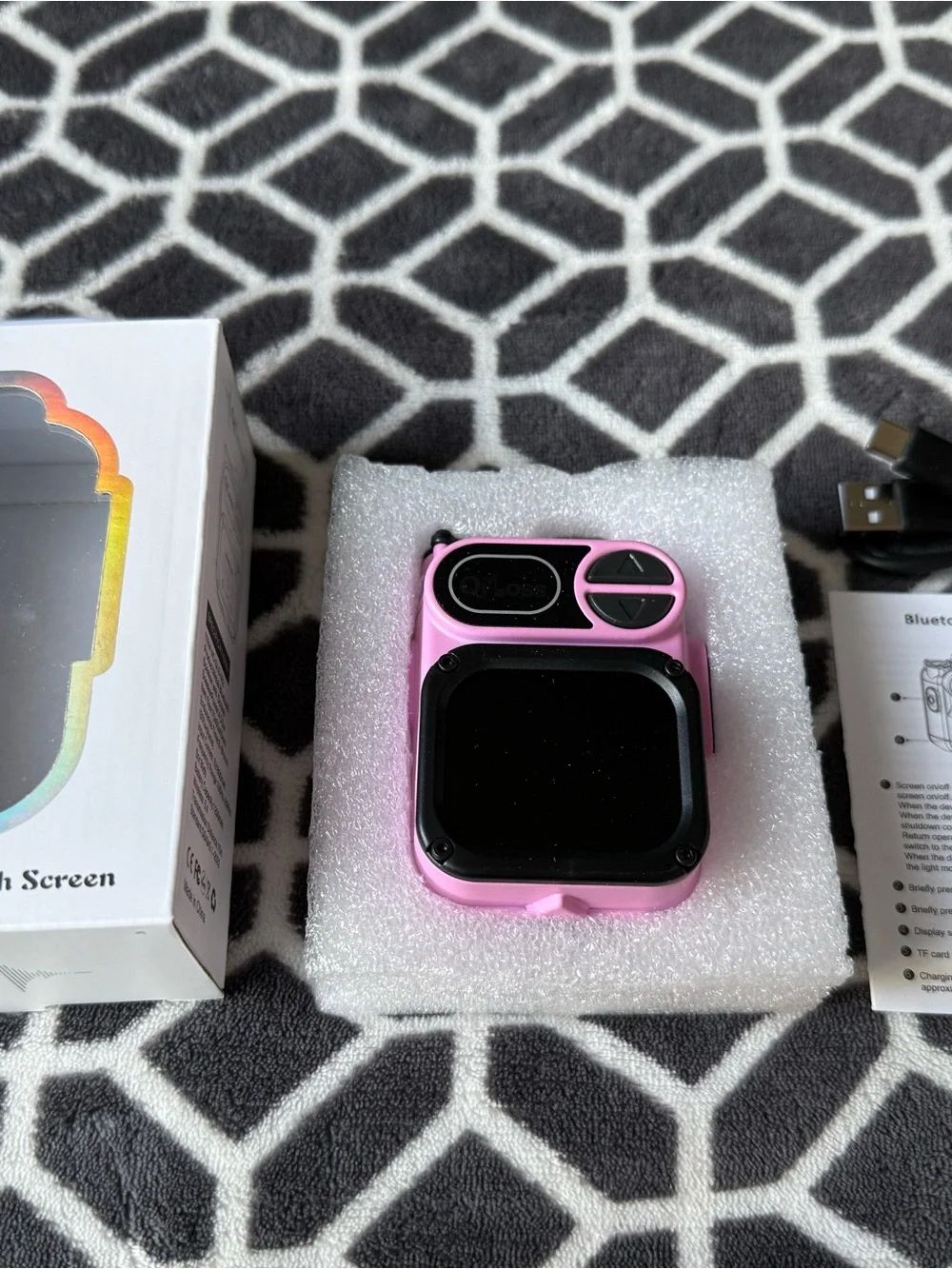 Pink Metal Bluetooth Speaker with Screen